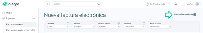 Personalizar opciones al crear facturas en Alegra Argentina