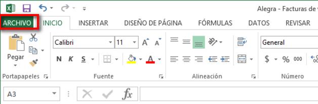 Opcion Archivo en Excel