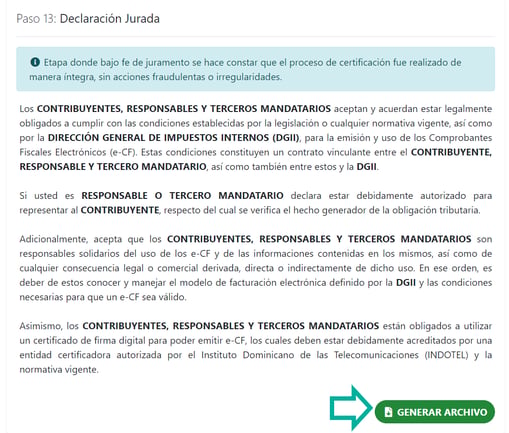 Generar archivo con la declaración jurada en la DGII