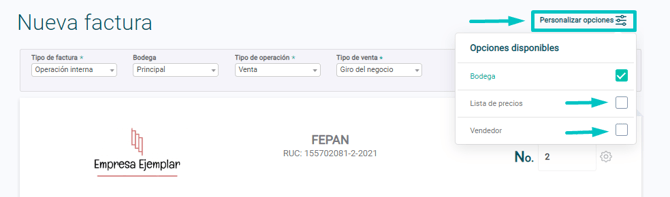 personalizar opciones PAN
