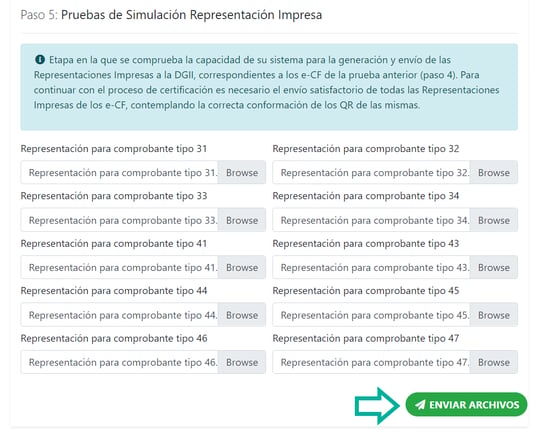 Enviar archivos con las pruebas de simulación de representación impresa a la DGII