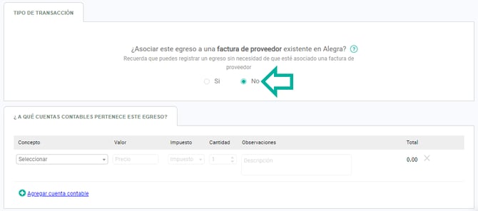 registrar egreso no factura alegra per