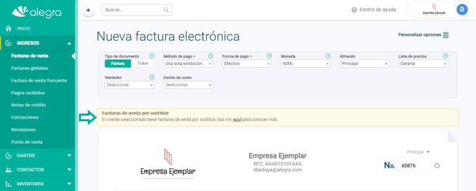 cliente FV sustituir ayuda alegra mex