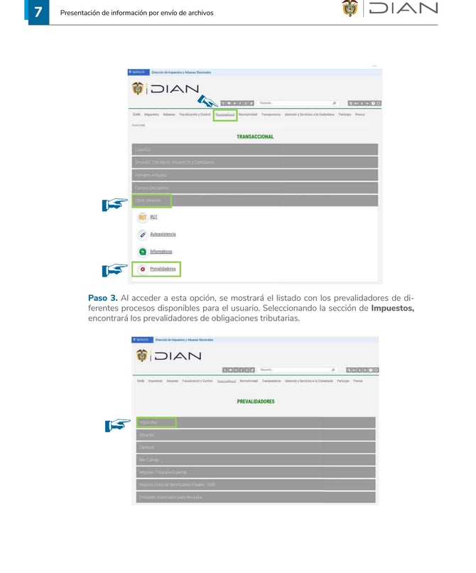 Menú Transaccional en el portal DIAN