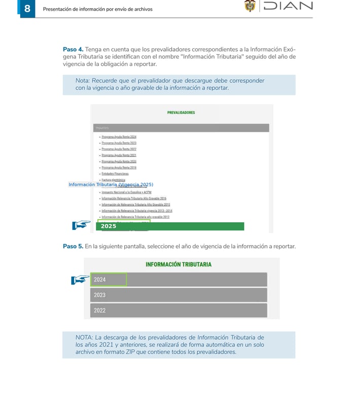 Lista de prevalidadores disponibles para Vigencia 2025