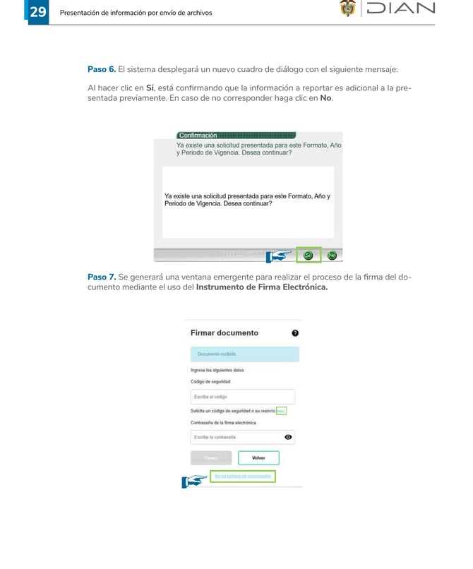 Pantalla de firma del documento en el portal DIAN