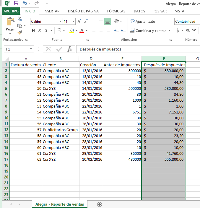 Excel con parámetros definidos para separadores decimales y de miles